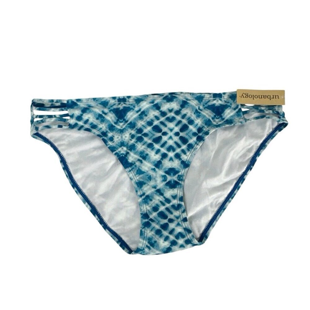 Urbanology Women's L Strappy Side Bikini‎ Swim Bottom Blue White NWT